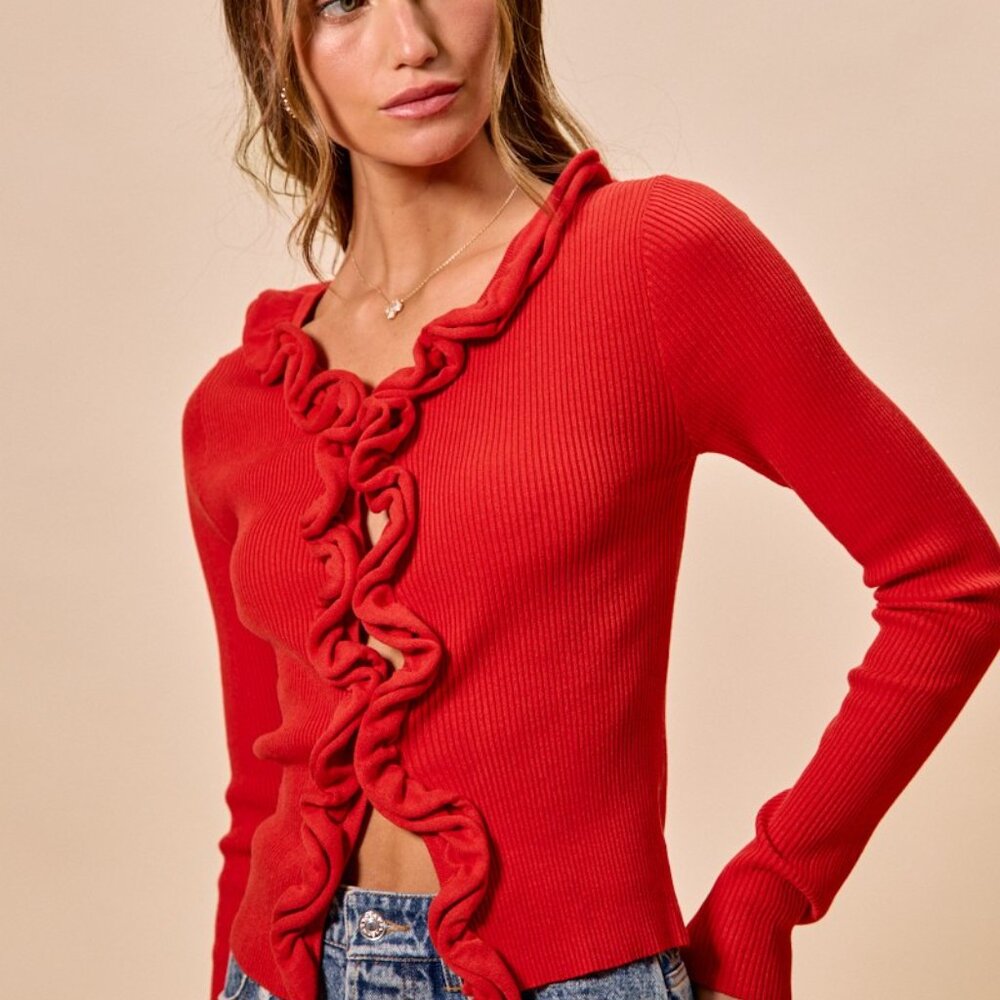SO ME Cascade Ruffle Ribbed Sweater Cardgian - Picture 10 of 16